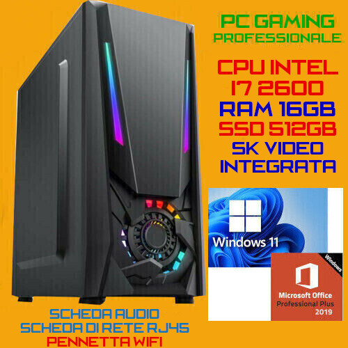 PC Case Gaming CPU INTEL i7 Ram 16GB SSD512GB Wpen Windows 11...