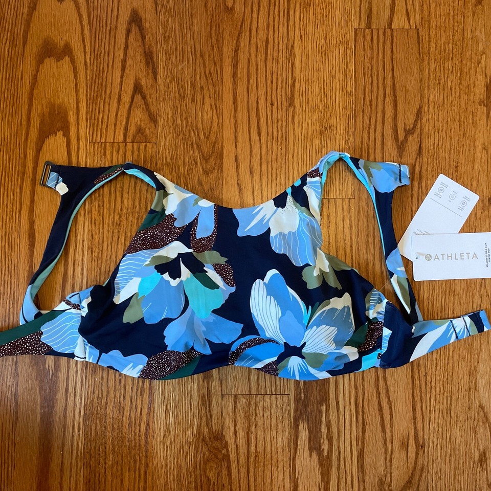 Athleta Maldives Bra Cup Bikini Top 34D/DD Hero Bloom Blue Green