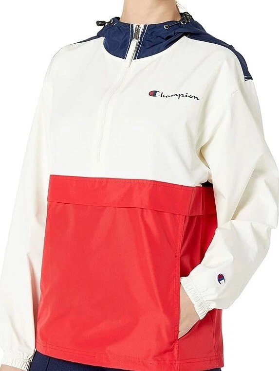 Champion Windbreaker Jacket Anorak 1/2 Zip Hooded Packable Zip Pockets Men S EUC