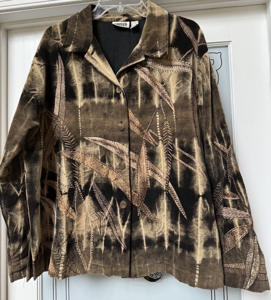 CHICO'S Women's Jacket BLACK BROWN BLAZER Brushed Corduroy