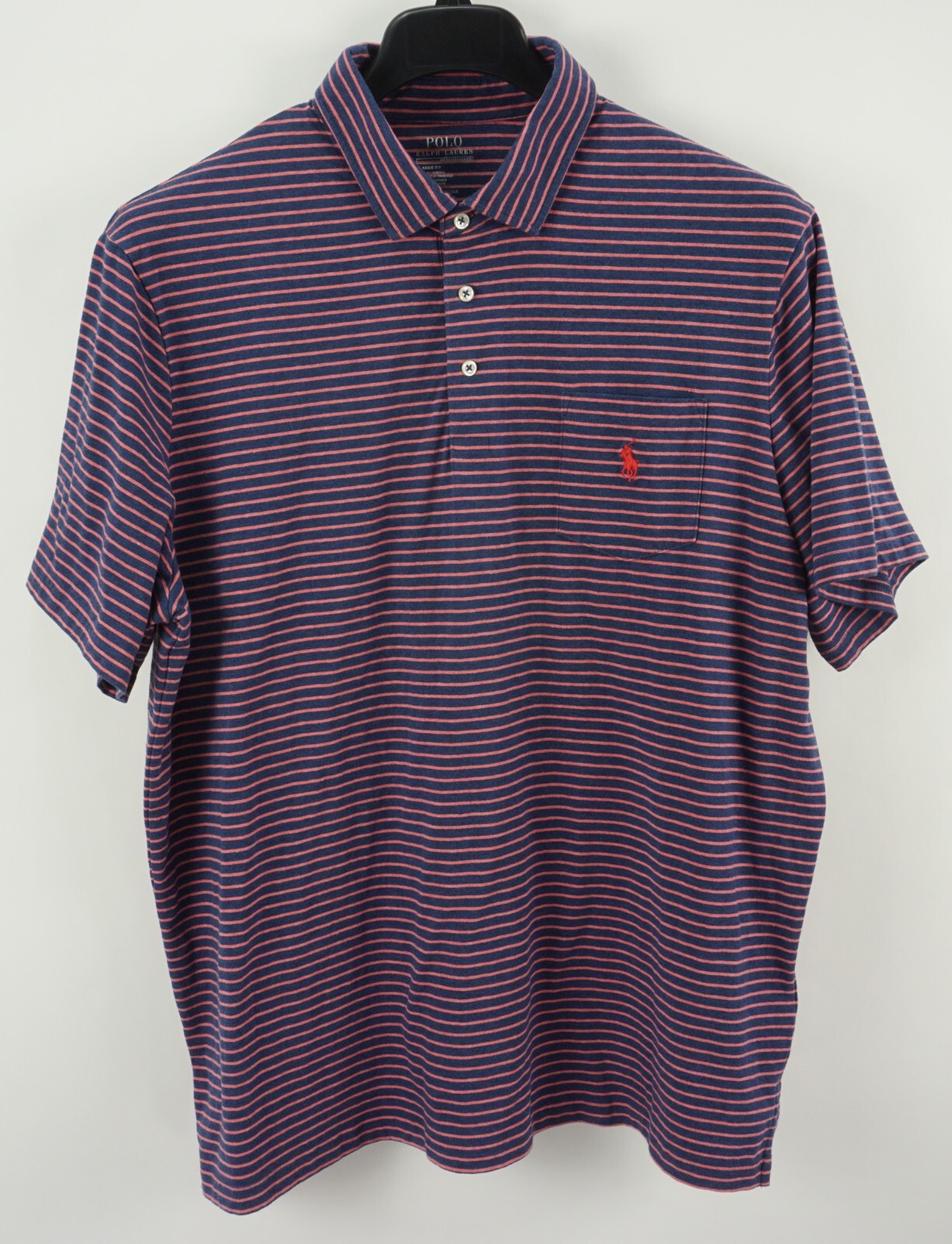 Polo Ralph Lauren Performance Uomo XL Manica Corta Blu Rosa Maglia Pony Shirt