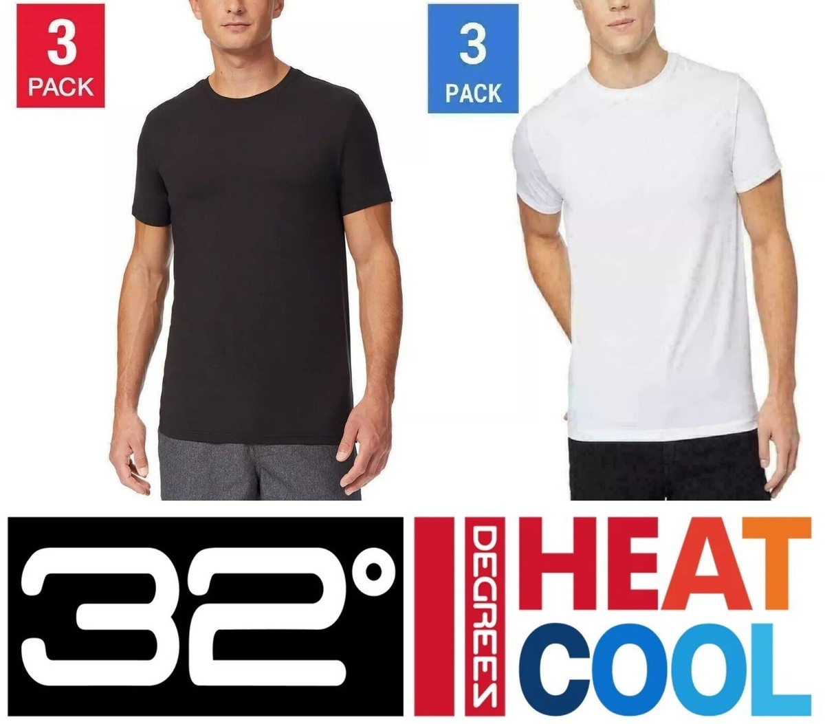 32 Degrees Cool Men's 3-Pack Crew Neck Short Sleeve Tee