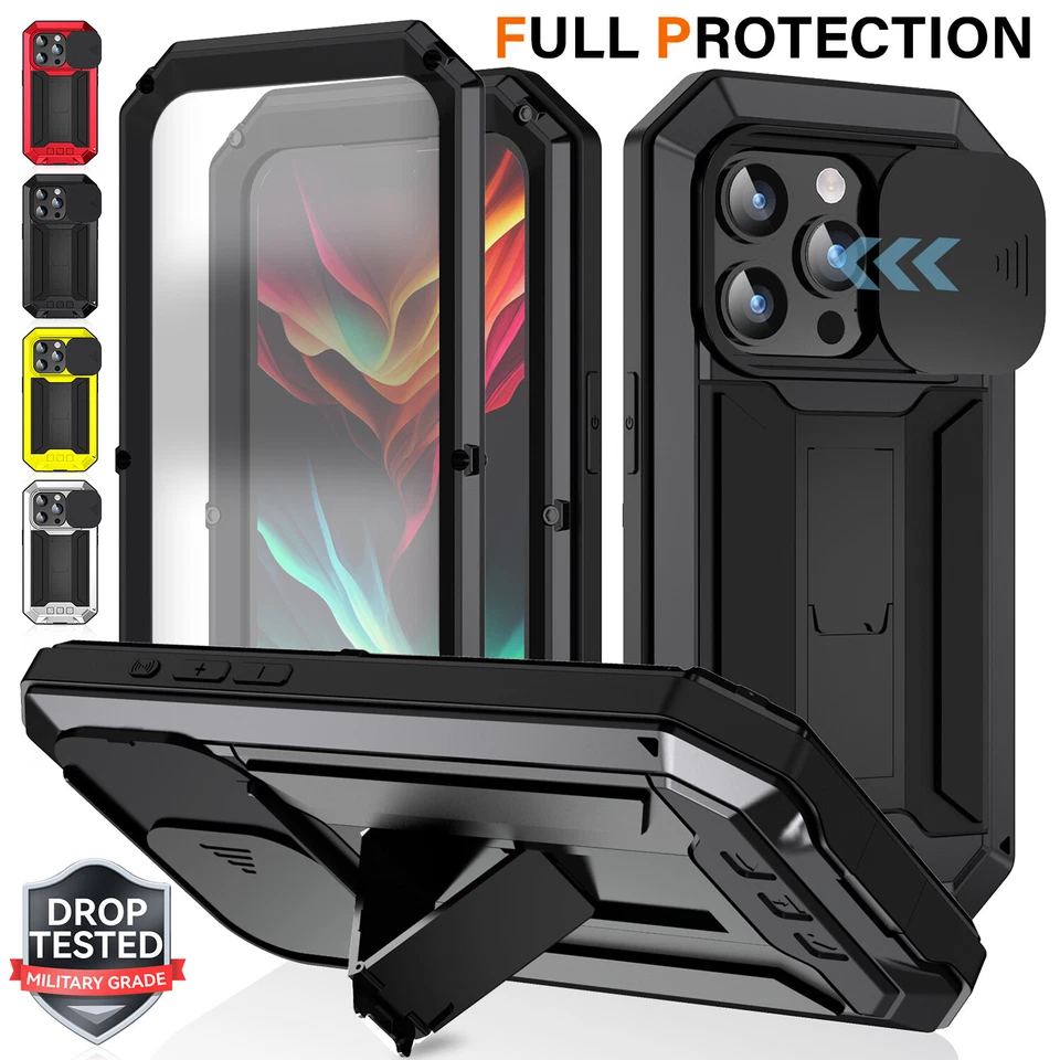 Shockproof Metal Case For iPhone 16 15 14 13 Pro Max Screen Protector Lens Cover - Image 3 of 4