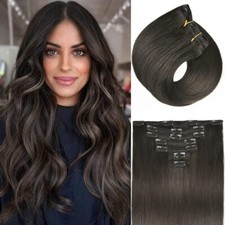 Clip in Hair Extensions Real Human Hair, 14" 125g 7pcs Soft Dark Brown Hair Ext