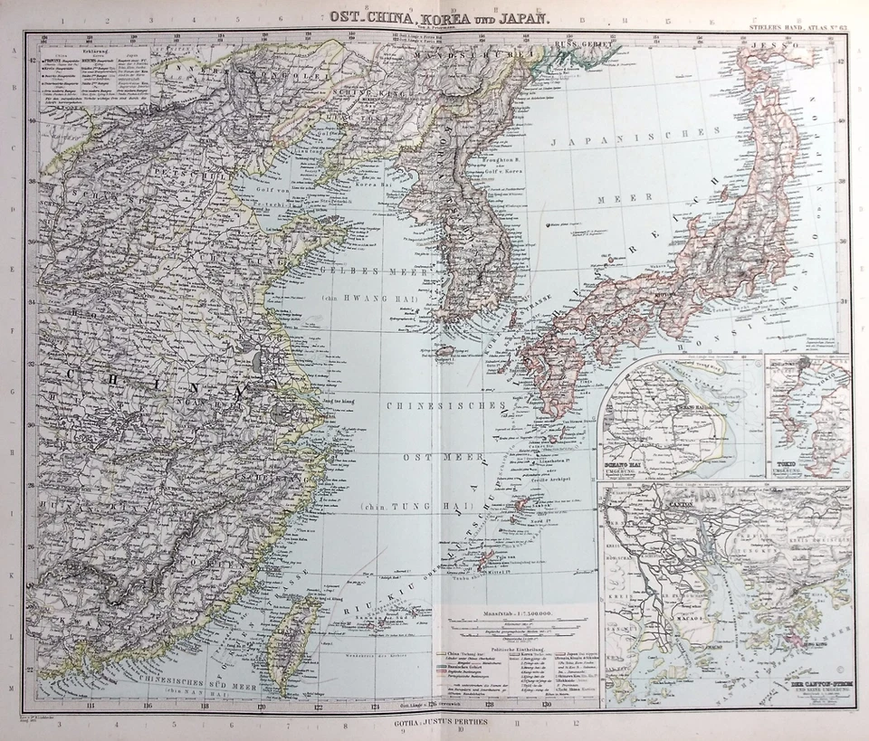 CHINA, COREA, JAPÓN, mapa antiguo original, Stieler, 1891 Foto 2 de 4
