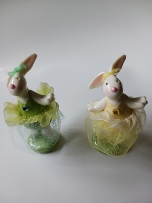 Set Of Two Ceramic Ballerina Bunny Figurines