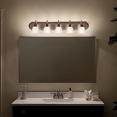Kichler 36" 5-Light Vanity Bath Light in Brushed Nickel, Modern Bathroom Light