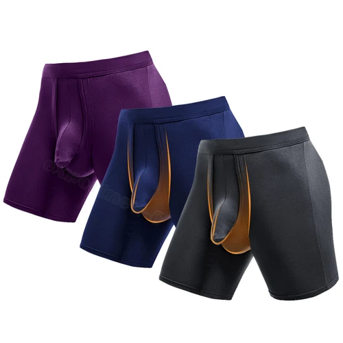 1-3PCS Mens Underwear Dual Pouch Trunks Separation Pouch Bulge Boxer Briefs - Picture 19 of 34