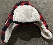 Gap Kids Boys Sherpa Trapper Hat Buffalo Plaid Red and Black NWT Size S/M 6-8 Yr