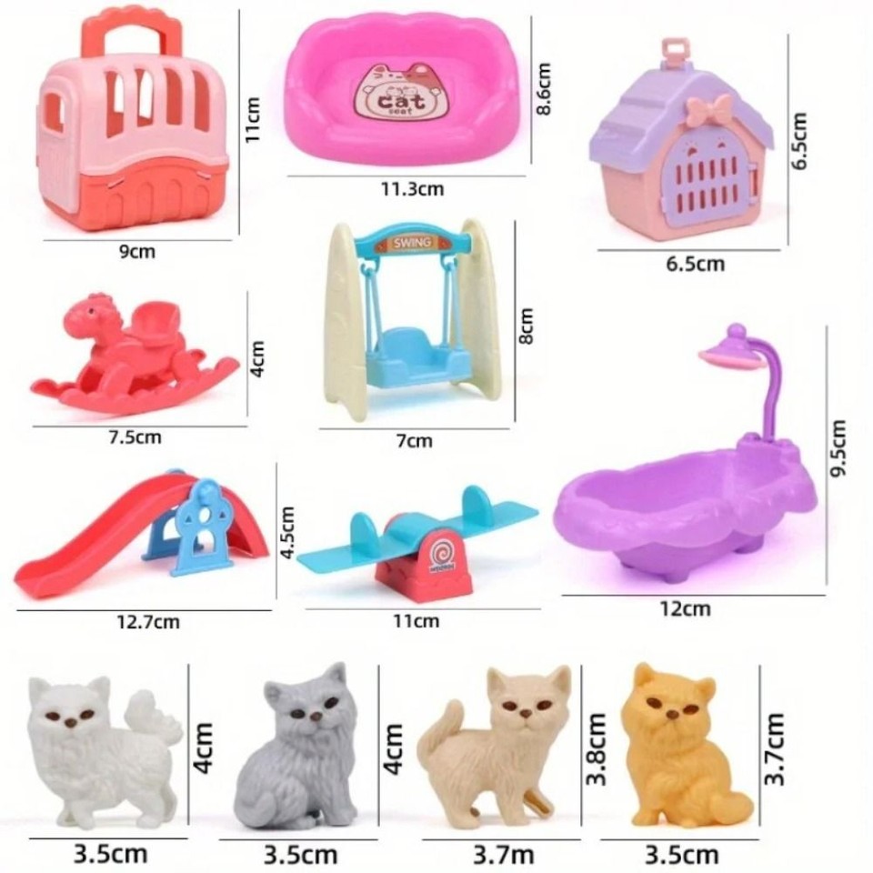 Cute Mini Dog Pet Basket Toys Dog Doll Set Scene Playing Toys Dog Doll