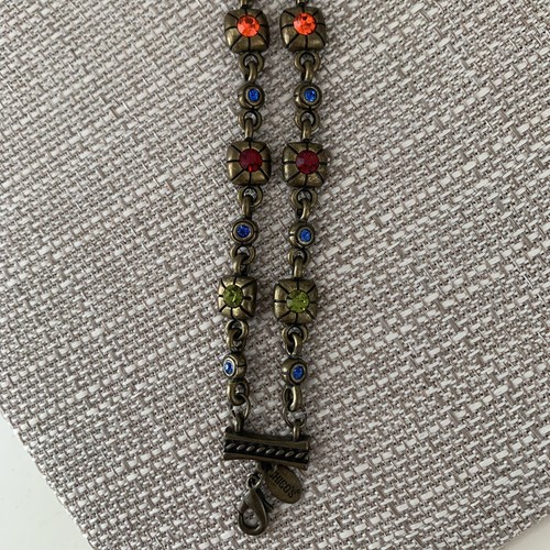 Chicos Bracelet Double Strand Brass Tone Colorful Rhinestone 7-8 Inches - Picture 5 of 7