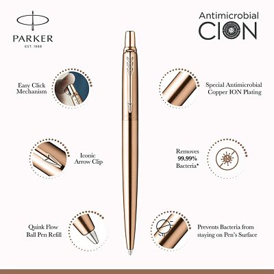 Lot De 3 Stylos Parker Jotter Anti-microbiens à Bille Fine - Finition Cuivre-ion - Neufs