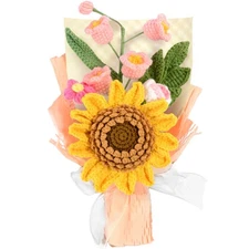 Crochet Flower Bouquet 窶・Pink Sunflower, Rose & Lily of the Valley | Handmade...