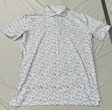 Johnnie O Performance Polo Mens Medium White The Sunshine State Fun Print UPF 50