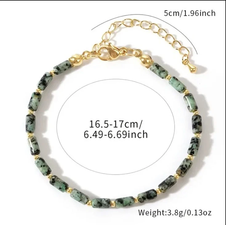 ✅ Edelstein Armband Grün Schwarz Afrikan. Natur Stein Gold Perlen Boho Damen✅ - Bild 3 von 3