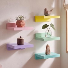 Small Floating Shelves Set of 5, 5 Inch Wood Wall Shelf for Plants Crystals