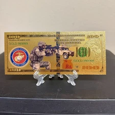 24k Gold Foil Plated United States Military Marine Corps Banknote