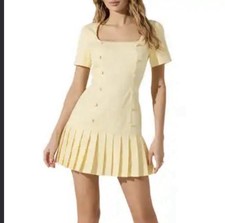 ASTR The Label Pleated Button Mini Dress Butter Yellow Preppy Women’s Sz XL NWT