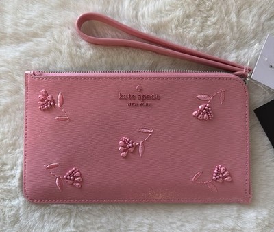 NWT Kate Spade Lucy Medium L-Zip Wristlet Clutch Leather Pink