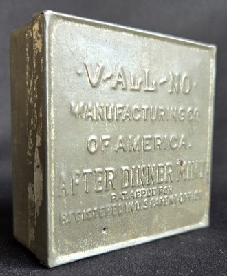 c.1910 Antique V-ALL-NO Manufacturing After Dinner Mint Tin Box Philadelphia 3''