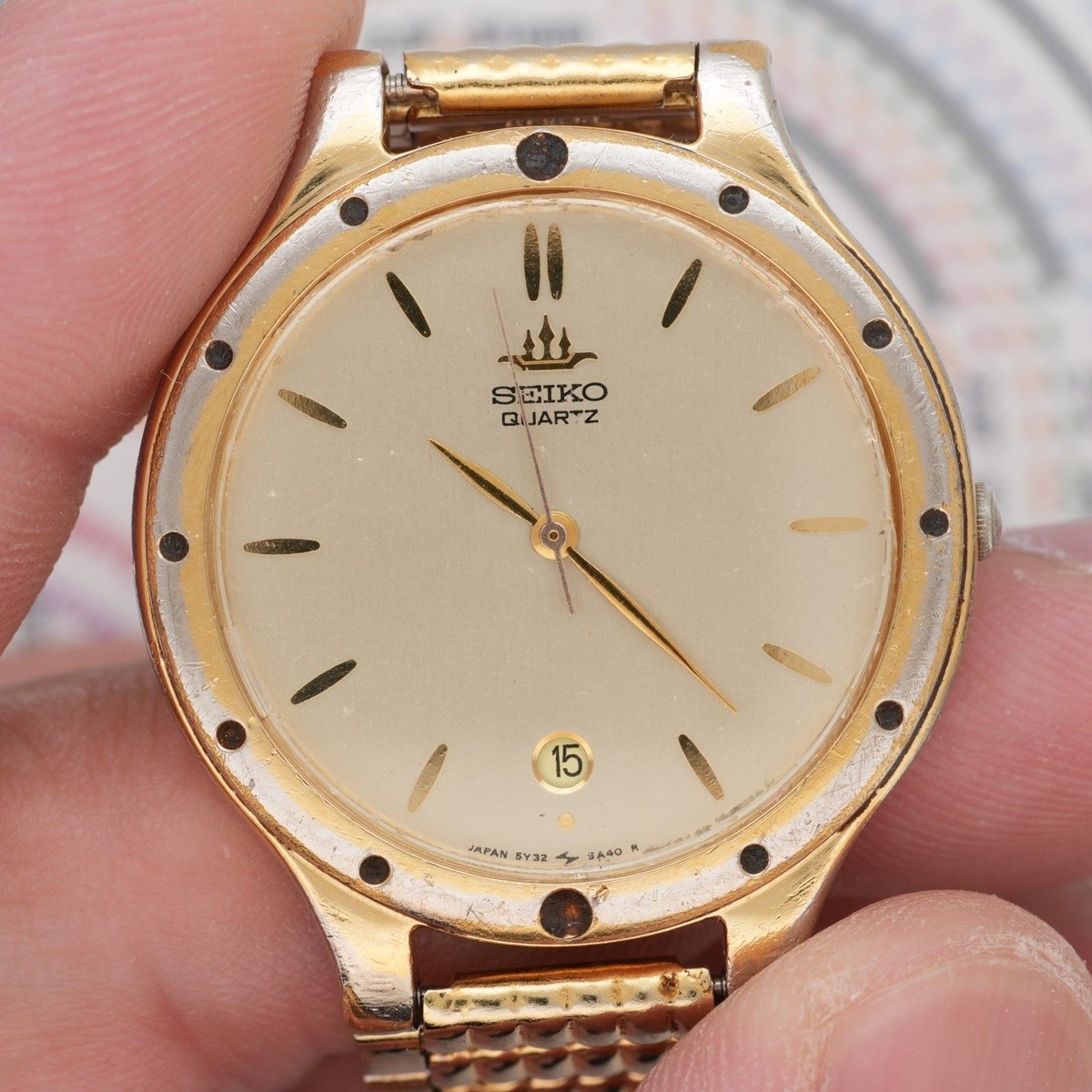 Seiko Galaxy 5Y32-6A00 Gold Tone Dress Watch 32mm Date Quartz