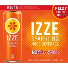 IZZE Sparkling Juice Beverage Blend, Mango, No Sugar Added, 8.4 FL OZ, 6 Cans