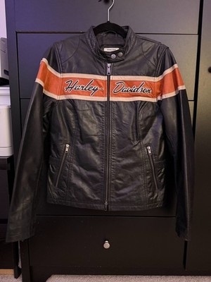 Harley-Davidson Women s Leather Moto Jacket Y2K Biker Racing Style Small