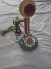 Vintage Candlestick Telephone Patriotic Red White Blue 1973 USA Phone American