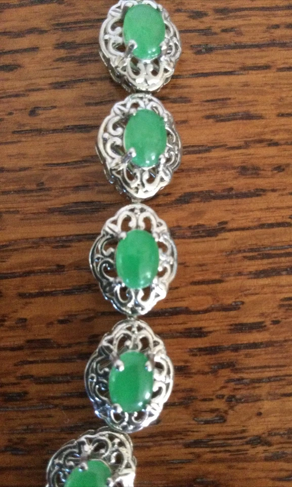 925 Пробы ожерелье овальный зеленый камни в рамке филигранный стиль комплект 20" - Изображение 2 из 4