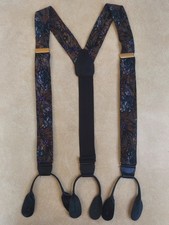 Vtg CAS West Germany Bird Print Leather Adjustable Y Suspenders Button