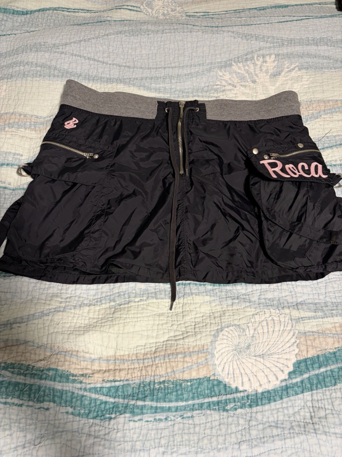 Rocawear Women's Black Cargo Skirt Removable Pouch Gray Pink Accents Size L