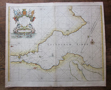 1693 Greenvile Collins Edinburgh Firth Antique Coastal Chart Scotland Scottish