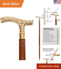 Artisanal Solid Brass Walking Stick - 37" Antique-Style Cane for Men  Women