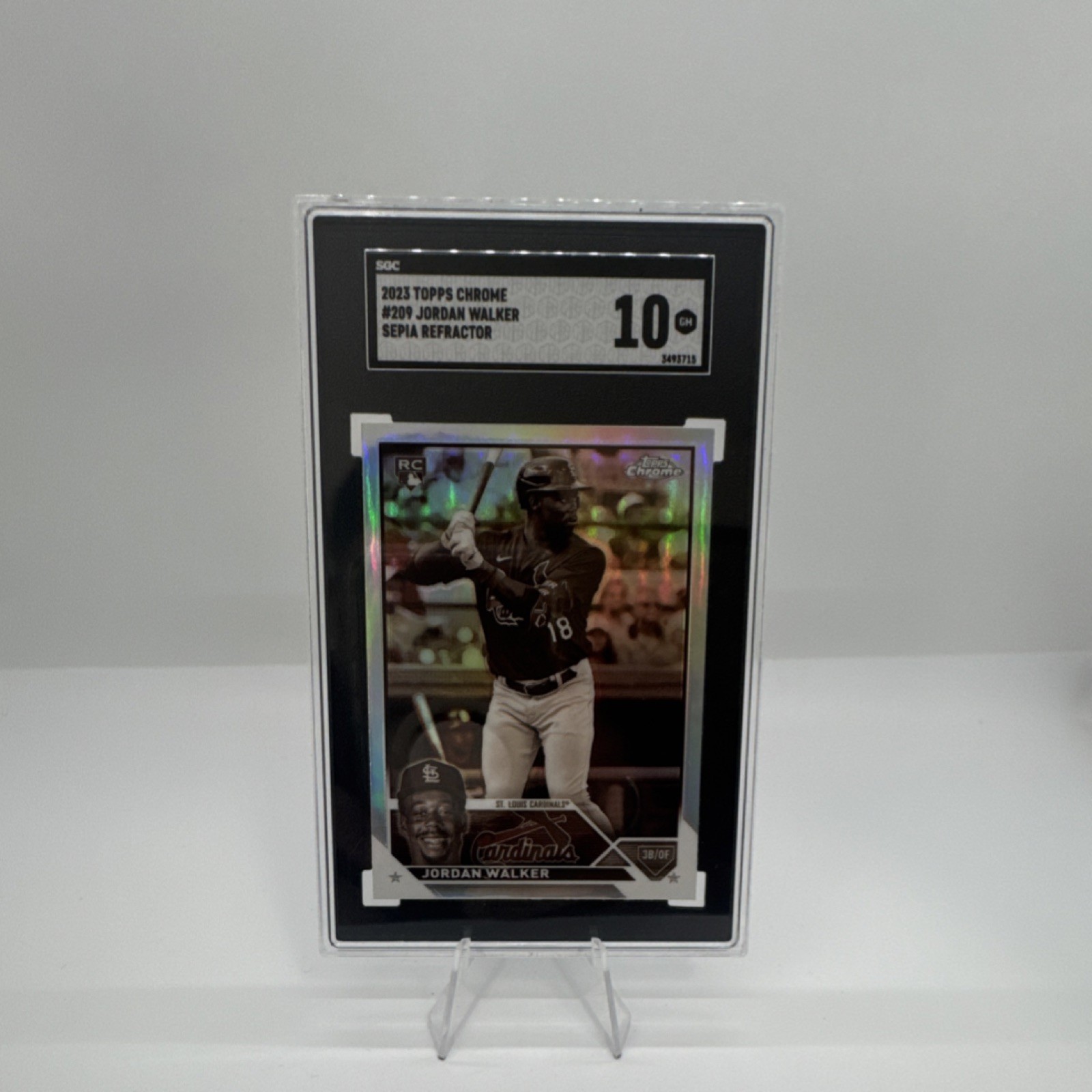 Topps 2023 Chrome Jordan Walker #209 Sepia Refractor Rookie SGC 10 Cardinals