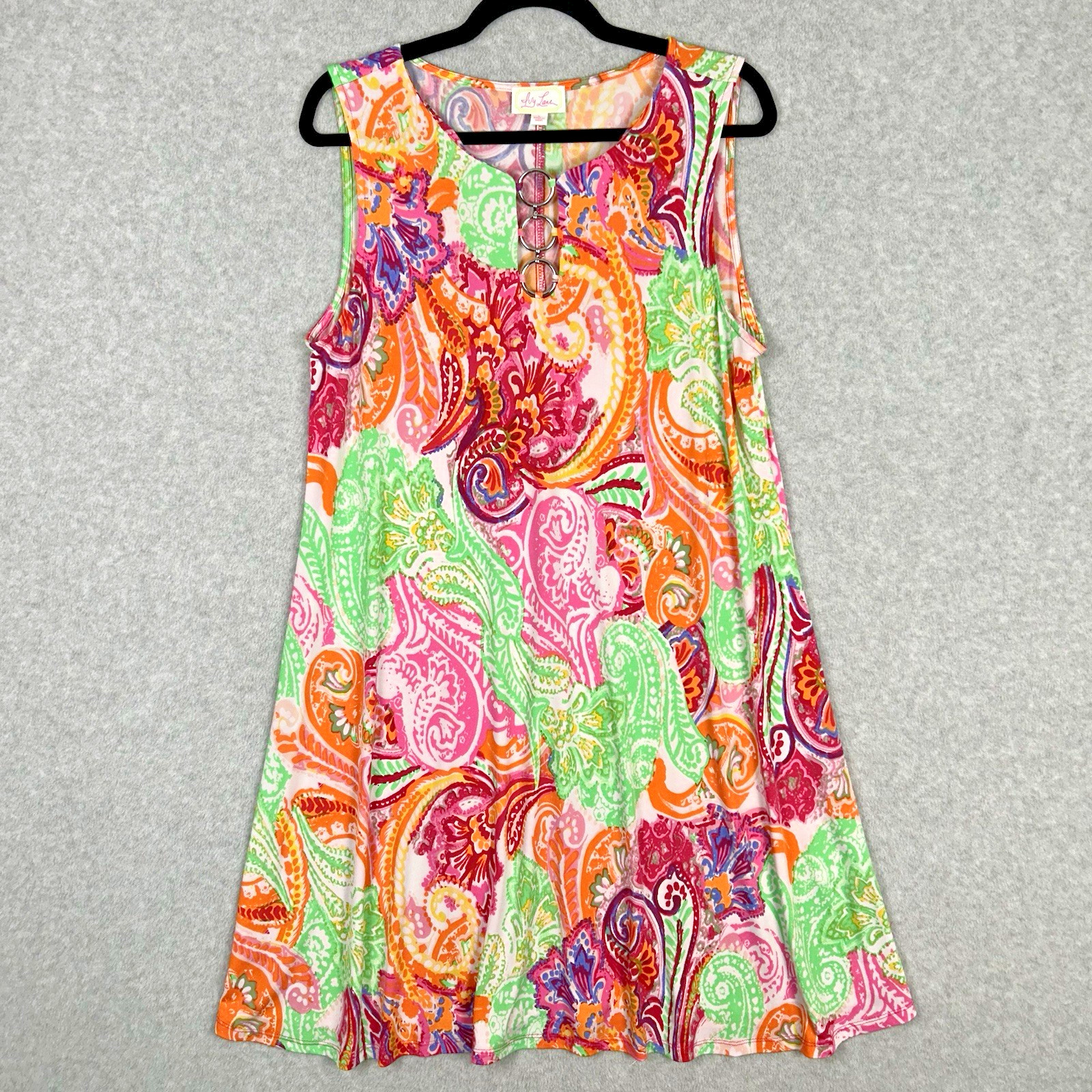 Ivy Lane Ladies Size L Multicolor Paisley Sleeveless Aline Dress V Neck Colorful