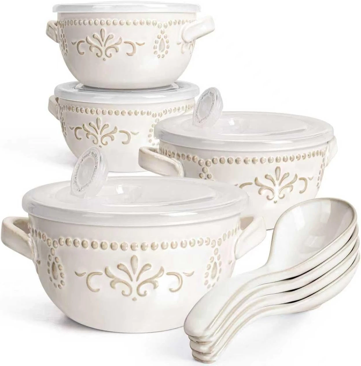 Versatile Oven Safe Ceramic Casserole Dish Set with Lids & Spoons - 20 Oz
