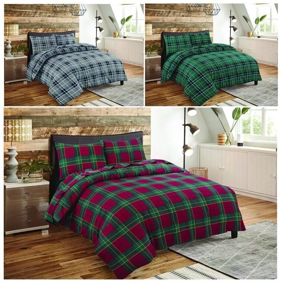 RAYMSTER Tartan Flannelette Check Luxury Thermal Duvet Quilt Cover Reversible Bedding Set