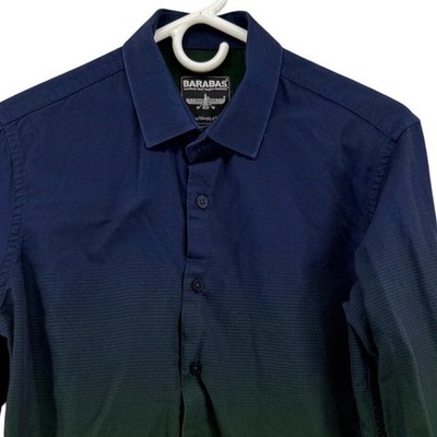 Barabas Navy Blue Green Ombre Gradient Cotton Long Sleeve Button Down Shirt S