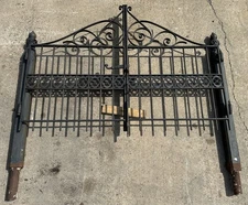 Antique Iron Entryway Gates w/ Ornate Cast Iron Posts GA20318
