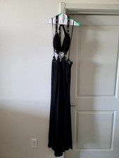 Vintage Cachet Black beaded halter glamour dress with sparkle stones and beaded