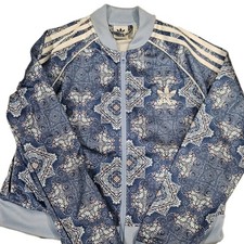 Adidas Originals Girls Zip-Up Track Jacket Sz M UK 11-12 Blue Floral Geometric