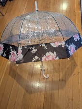 Disney Floral Minnie Mouse Umbrella Top Polka Dot  See Through, Pink Handle