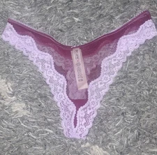VS 2 tone Lace Trim Mesh High Leg Thong NEW SIZE Small
