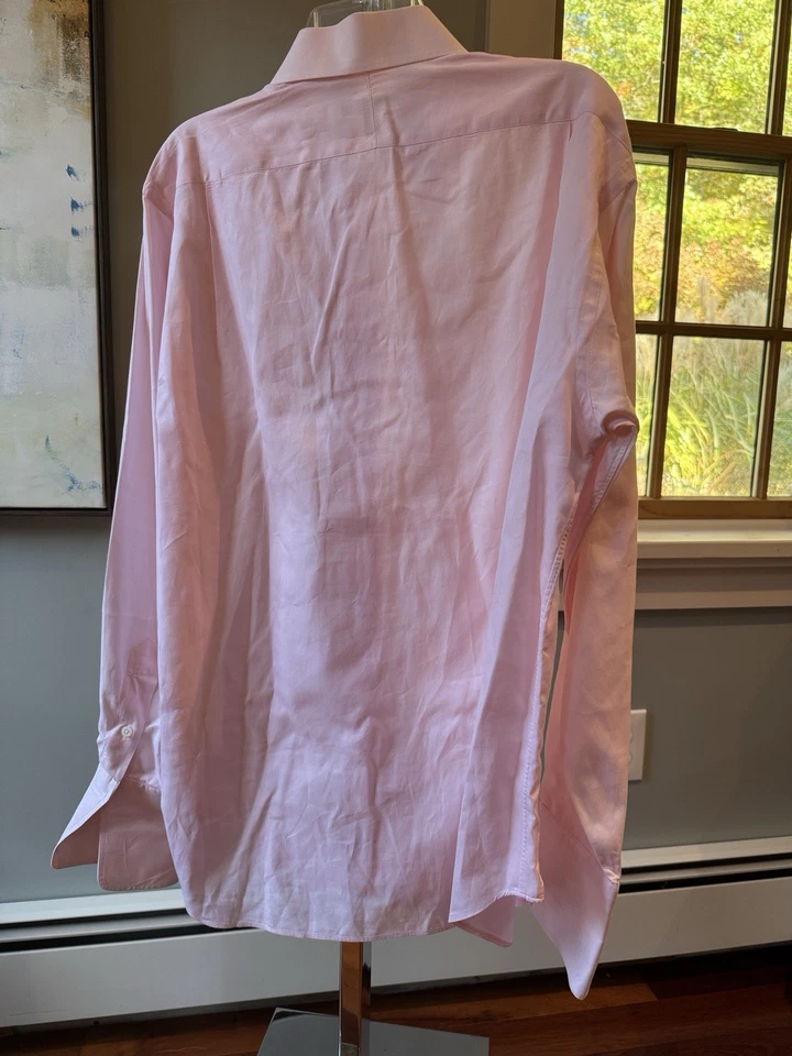 博柏利伦敦蓝色标签男式法国袖口棉质衬衫 16/36 淡粉色 — 第 3/4 张图片