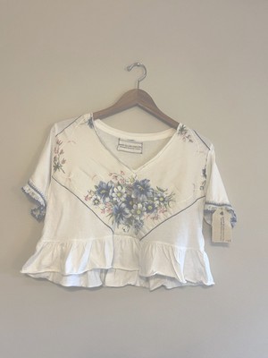 Mary Ellen Dimauro Alternative Handmade Bohemian Floral White Shirt NWT SMALL 