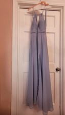 Azazie Dusty Blue Sleeveless Halter V-Neck Long Bridesmaid Dress Size 6