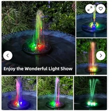 Solar Fountain, Powered Water 4W Pump for Bird Bath with LED Lights, 7 Nozzle...
