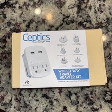 Ceptics World Travel Adapter Kit - QC 3.0 2 USB + 2 US Outlets, Surge Protection