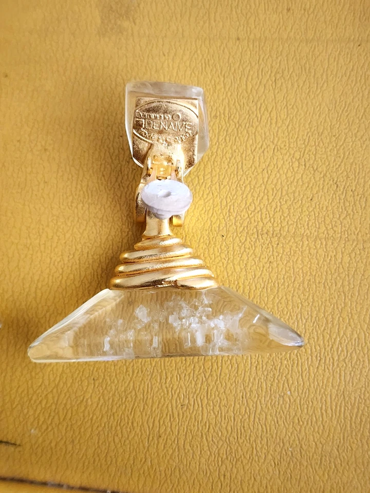 Brincos femininos Dominique Denaive Paris com clipe placa de ouro resina transparente robusto 2” - Imagem 4 de 4