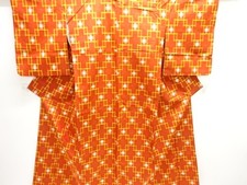 7828497: JAPANESE KIMONO / ANTIQUE KIMONO / TSUMUGI / WOVEN CROSS KASURI PATTERN
